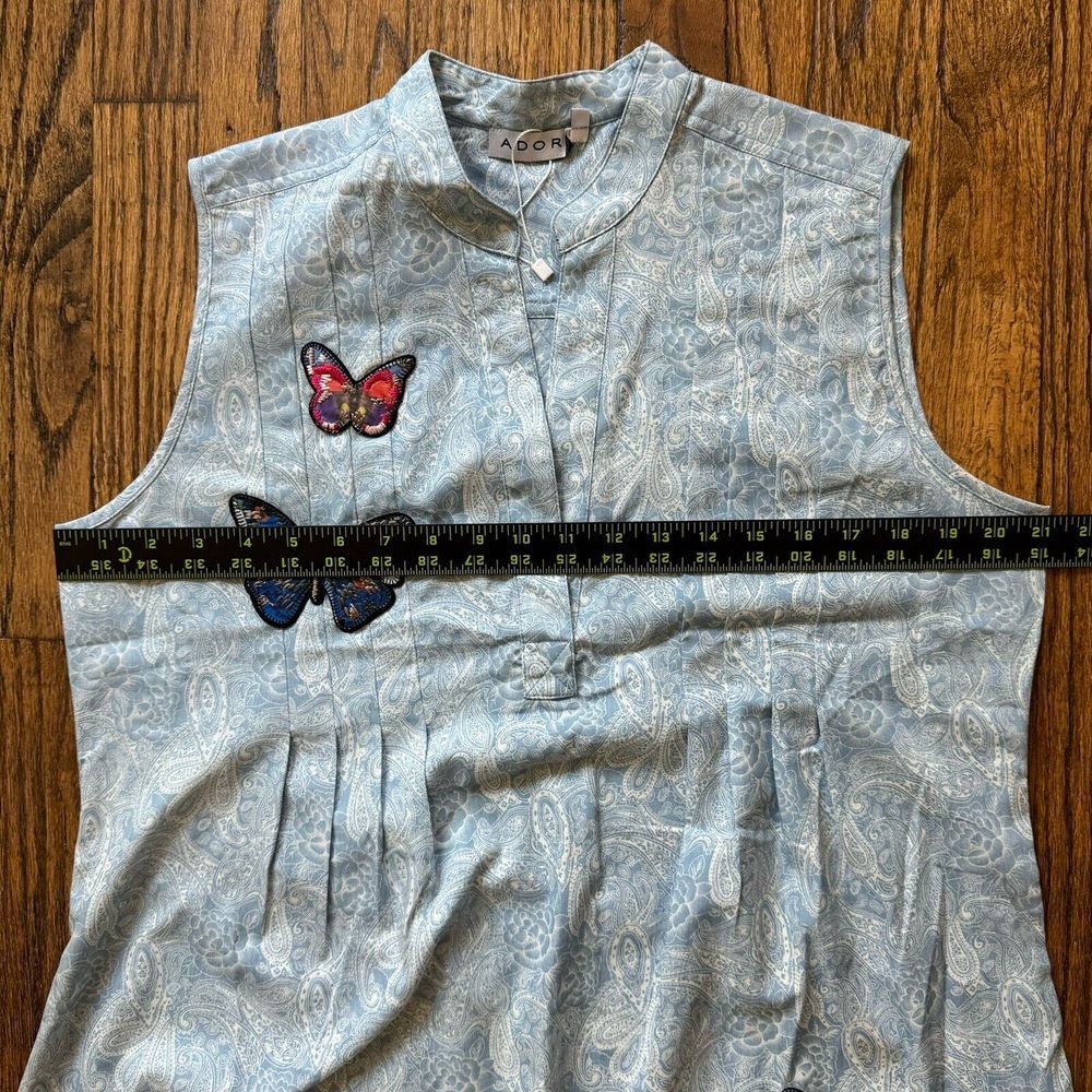 Adore Dress Women Medium Blue White Paisley Colorful Butterfly Embroidery - Picture 9 of 11